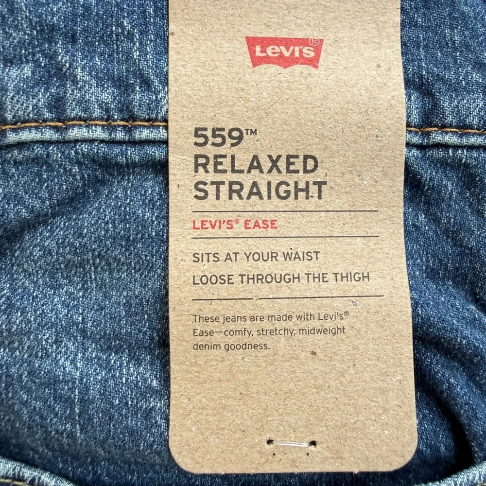 Levis 559 Relaxed Straight Jeans Mens 38x34 Medium Wash Blue Stretch Denim